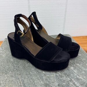 DKNY Black Velvet Platform Wedge Heels Ankle Strap Buckle Size 9 Bratz Y2K
